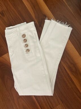 Generation Love Cream High-Rise Straight Leg Jeans with Raw Hem